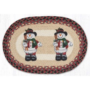 Earth Rugs Eco-Friendly Jute Oval Placemat with Snowman Winter Holiday 13"x19" - 1 of 3