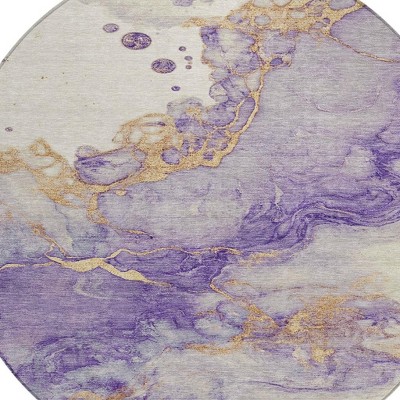 HomeRoots 8' Purple And Gold Round Abstract Washable Indoor Outdoor Area Rug