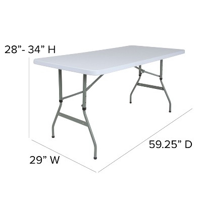 Adjustable Gray Metal Frame White Plastic Folding Table