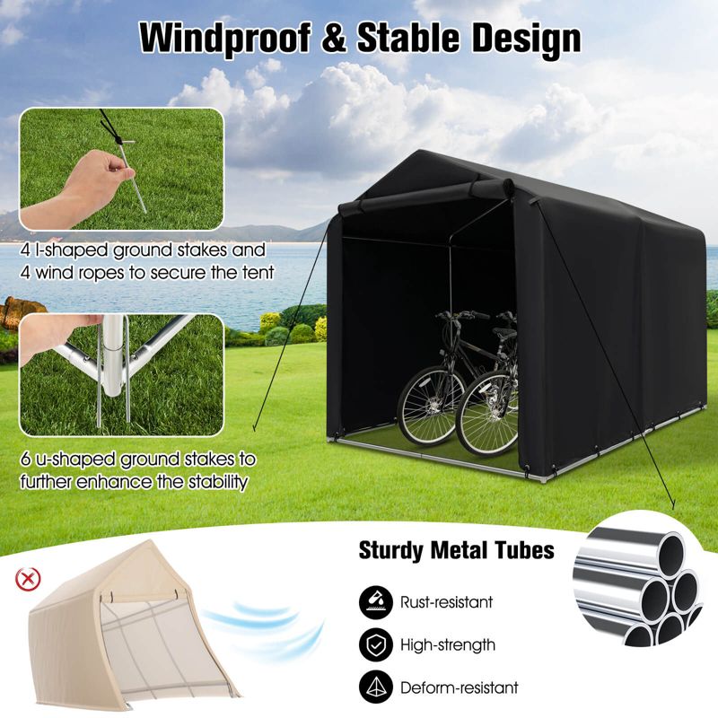 Costway 7 x 5.2' Heavy Duty Storage Shelter Outdoor Bike Storage Tent with Waterproof Cover, 5 of 11