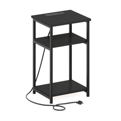 Furinno Moretti 3-Tier USB and Type-C Charging Port Open Storage Side Table with Metal Frame, Americano