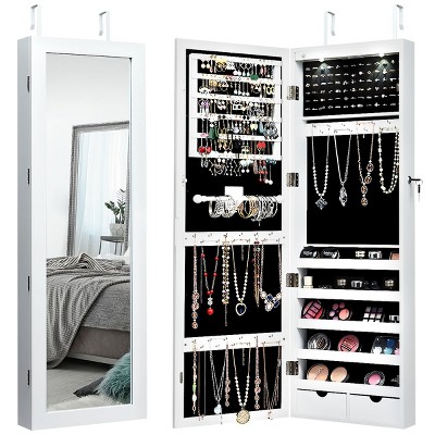 Costway Mirror Jewelry Cabinet 96 Led Lights Wall Door Mounted Armoire W/  Makeup Rack : Target