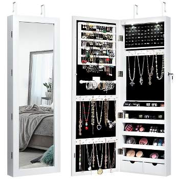 Costway Wall Mount Mirrored Jewelry Cabinet Organizer w/LED Lights