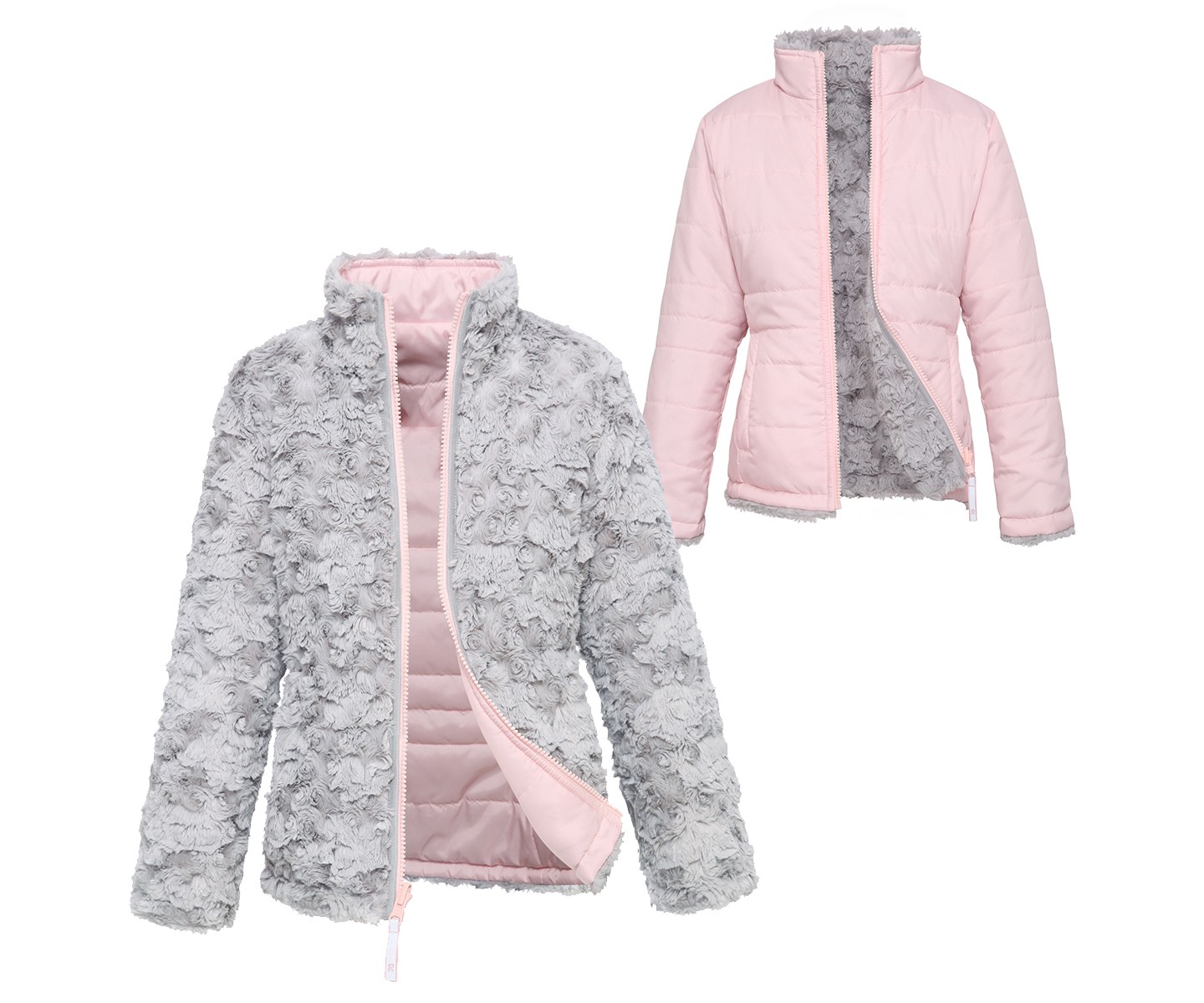 Куртка Rokka&Rolla Reversible Fleece Jacket Puffer Coat-Frost Gray/Chalk Pink, size 8 для девочек, цвет: Серый — фото 7