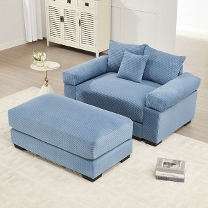 54.3" Corduroy Fabric Oversized Modular Sectional Couch with Extra-Thick Armrests, Throw Pillows and Ottoman - 1 of 4