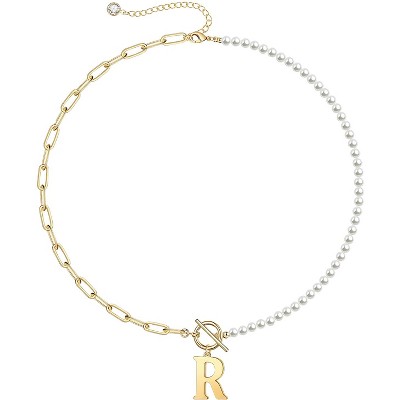 Elegant 14K Gold Plated Initial Pearl Link Chain Necklace: A Personalized and Timeless Treasure for Every Occasion.