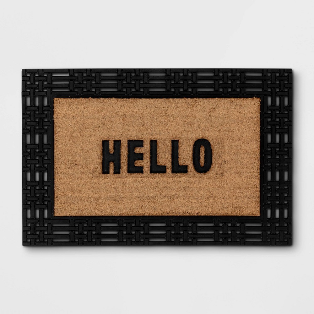 Photos - Doormat 1'11"x2'11" 'Hello' Rubber Coir  Natural/Black - Threshold™