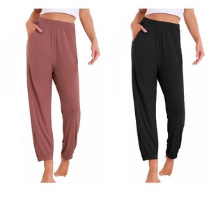 INSPIRE CHIC Women 2 Pcs Pajama Pants Soft Comfy Ankle Length Elastic Waistband With Pocket - 1 of 4