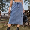 Clearlove Women's Blue Denim Cargo Skirt Elastic Waist Button Up Midi Jean Skirt with Flap Pockets. - 4 of 4