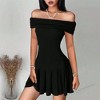 Womens Summer Dress Off Shoulder Short Sleeve Elegant Flowy Midi Dress Black M - 4 of 4