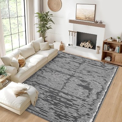 Rugs for Living Room Washable Modern Stripe Carpet Non Slip Soft Rubber Backed Rug,Low Pile Area Rug for Bedroom Office DiningRoom
