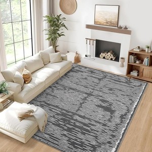 Rugs for Living Room Washable Modern Stripe Carpet Non Slip Soft Rubber Backed Rug,Low Pile Area Rug for Bedroom Office DiningRoom - 1 of 4