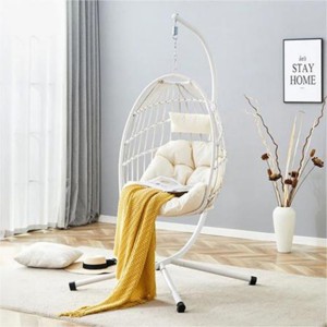 White Heavy-Duty Hanging Egg Chair with Stand,Wicker Swing for Indoor/Outdoor Use,Cushioned Single Person Hammock Seat–The Pop Home - 1 of 4