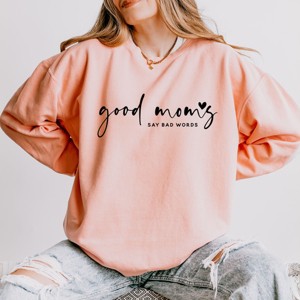 Simply Sage Market Good Mom's Say Bad Words Heart Lightweight Garment Dyed Sweatshirt - 1 of 4
