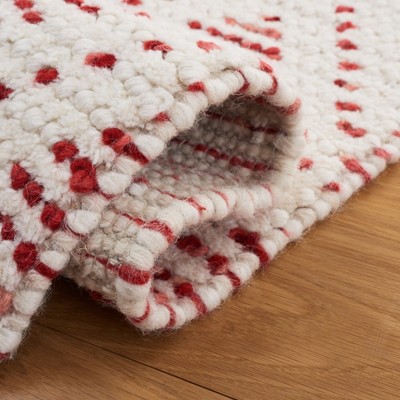 Ivory and Red Flat Woven Wool Rectangular Area Rug, 5' x 8'