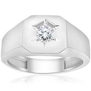 Pompeii3 Mens 1/6ct Diamond Solitaire High Polished Wedding Ring 10k White Gold - 1 of 4