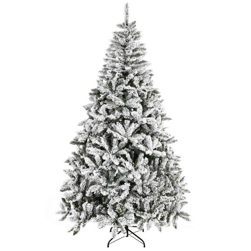 HOMCOM 7.5 FT Tall Unlit Snow Flocked Pine Artificial Christmas Tree with Realistic Branches, Green, 4 of 7