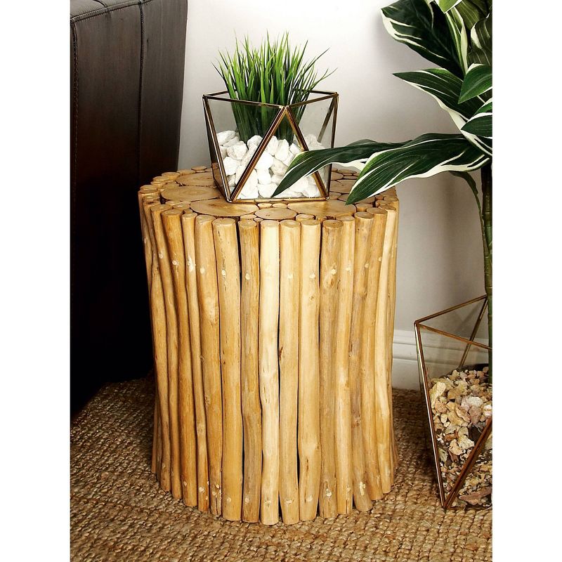 Contemporary Teak Wood Cylinder Side Table Brown - Olivia &#38; May, 3 of 6