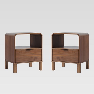 Saracina Home 2pc Modern Sloped Wood Storage Nightstand
