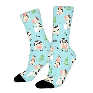 Farm Cows And Milk Bottle Women Printed Crew Socks Funny Funky Socks Soft Polyester Novelty Gifts for Artists Men - 1 of 1