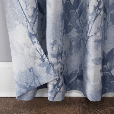 Hilary Blue Watercolor Floral Linen Blend Curtain Panel