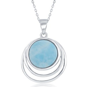 Caribbean Treasures Sterling Silver Triple Wave Deisign Round Center Larimar 18" Pendant Necklace - Blue - 1 of 2