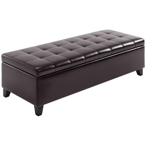 Aghana Digitals Dark Brown Faux Leather Storage Ottoman Bench with Soft Close Lift Top, Tufted Seat Brown 51.00×18.50×16.00 in - 1 of 4
