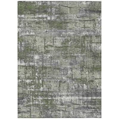 Olive Green And Ivory Geometric Washable Indoor Outdoor Area Rug