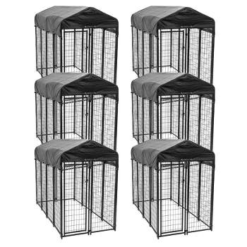 Lucky Dog 8ft x 4ft x 6ft Large Outdoor Dog Kennel Playpen Crate with Heavy Duty Welded Wire Frame and Waterproof Canopy Cover, Black (6 Pack)