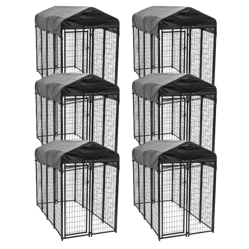 Lucky Dog 8ft x 4ft x 6ft Large Outdoor Dog Kennel Playpen Crate with Heavy Duty Welded Wire Frame and Waterproof Canopy Cover, Black (6 Pack), 1 of 7