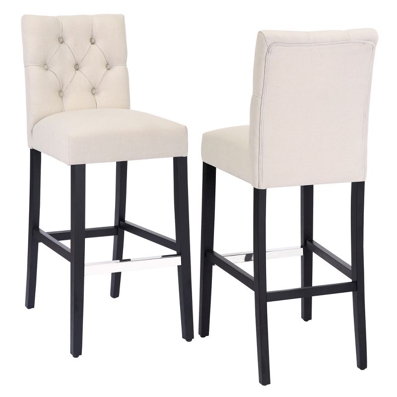 WestinTrends Linen Fabric Tufted Bar Stool (Set of 2), 3 of 4