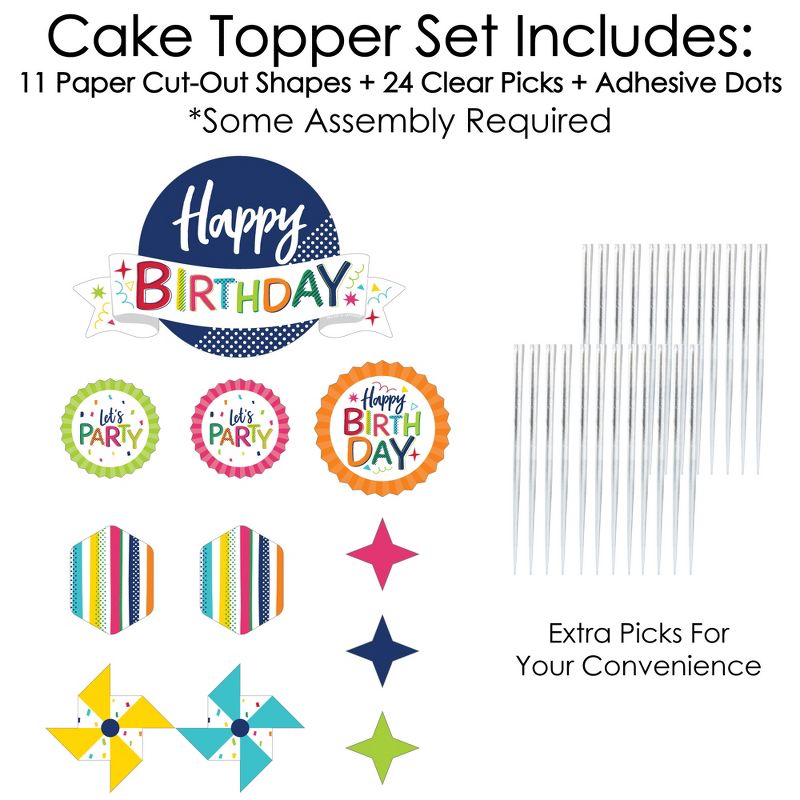 Big Dot of Happiness Cheerful Happy Birthday - Colorful Birthday Party Cake Decorating Kit - Happy Birthday Cake Topper Set - 11 Pieces, 3 of 7