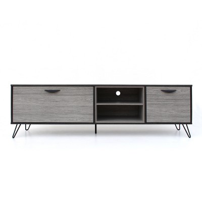 GDFStudio Corona 71" Mid Century Modern TV Stand with Hairpin Legs, Grey Oak/Black