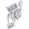 Pompeii3 2 1/4Ct TW Toi et Moi Oval And Emerald Cut Engagement Ring White Gold Lab Created - 3 of 4