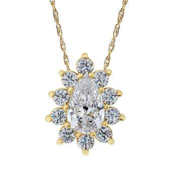 Pompeii3 1/2Ct Pear Shape Halo Lab Created Diamond Pendant Necklace in White or Yellow Gold