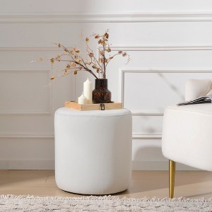 KINWELL Round Upholstered Pouf Ottoman Footrest - 1 of 4
