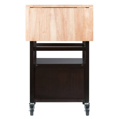 Light Wood and Black Drop Leaf Kitchen Cart with Storage