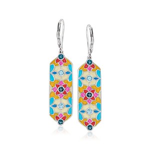 Ross-Simons 0.50 ct. t.w. Swiss and London Blue Topaz Floral Drop Earrings With Multicolored Enamel in Sterling Silver - 1 of 3