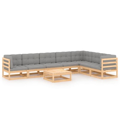 vidaXL Patio Furniture Set 8 Piece Outdoor Sectional Sofa Solid Wood Pine - Natural With Cushions
