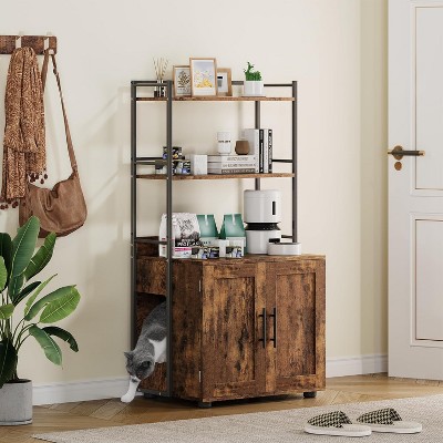 Cat Litter Box Enclosure-3-Tier Cabinet Hides Litter Box, 19.7”W x 17”D x 22.7”H, 150lb Capacity – Multi-Functional Storage for Plants