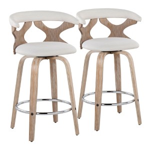 Set of 2 Mid-Century Modern Counter Stools with Wood Legs, Lattice Back, and 360¡ã Swivel for Kitchen or Home Bar - 1 of 4
