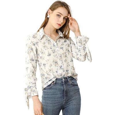 INSPIRE CHIC Women's Floral Point Collar Button Down Office Blouse Shirts