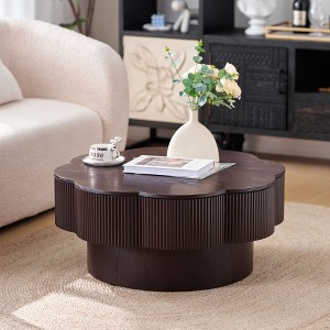 Hrinhom 31.5"W Modern Natural Wood Veneer Flower Shaped Coffee Table with Storage - 1 of 4