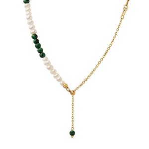 Clotth Turquoise Freshwater Pearl Beaded Tassel Necklace Titanium Steel Clavicle Chain Jewelry, Gold-Necklace - 49cm - 1 of 4