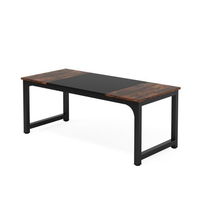 Lirago Brown 70.86" Conference Table E1 Engineered Wood Metal Frame 31.5x63x29.5 6-Seater Meeting Desk