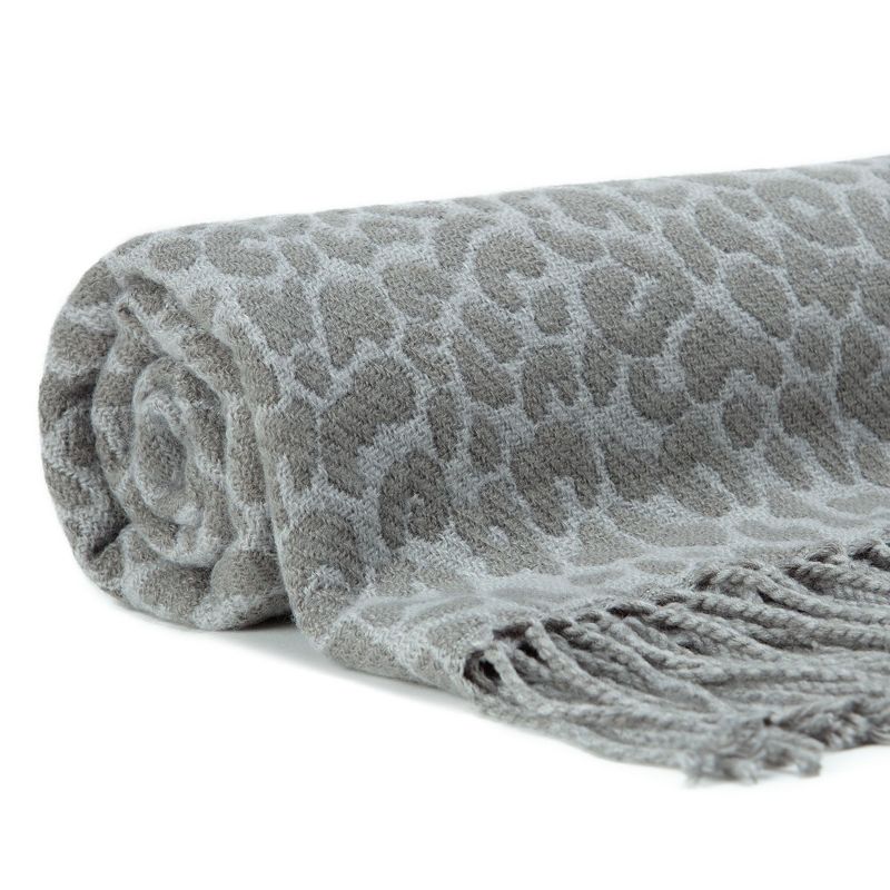 Chanasya Leopard Acrylic Throw Blanket With Tassels, 4 of 7