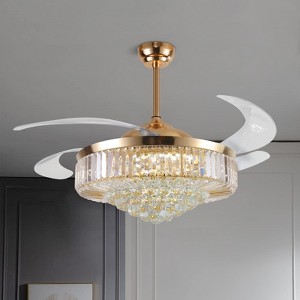 Ludomide 52 Inch Crystal Ceiling Fan with Light and Remote Modern Dimmable Gold Fandelier Invisible Retractable Chandelier Fan for Bedroom Living Room - 1 of 4