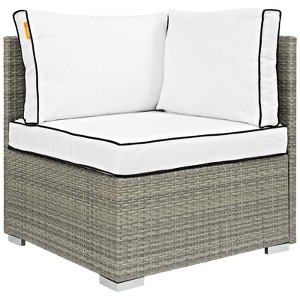 Modway Repose Wicker Rattan Outdoor Patio Corner Sectional Sofa Chair with Cushions in Light Gray White - 1 of 3
