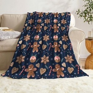 1 Gingerbread Man And Candy Flannel Blanket. - 1 of 4
