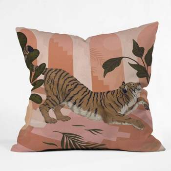 16"x16" Laura Graves Easy Tiger Throw Pillow Pink - Deny Designs